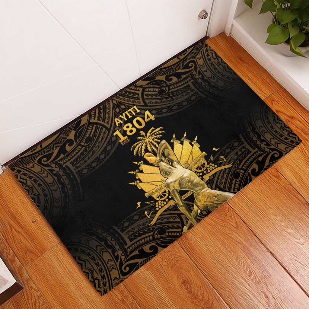 Haitian Negre Marron 1804 Rubber Doormat Gold Polynesian Pattern - Wonder Print Shop