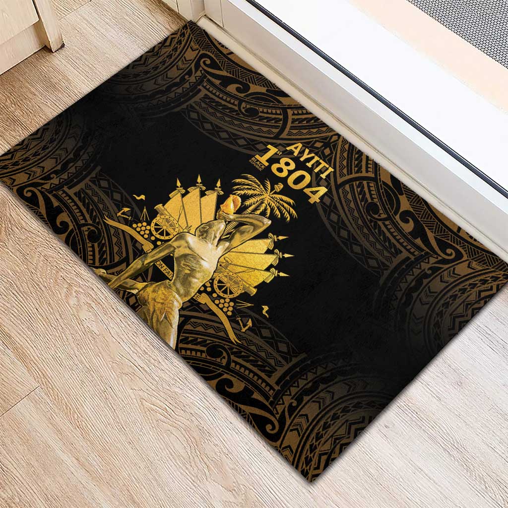 Haitian Negre Marron 1804 Rubber Doormat Gold Polynesian Pattern - Wonder Print Shop