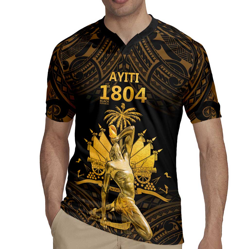 Haitian Negre Marron 1804 Rugby Jersey Gold Polynesian Pattern - Wonder Print Shop