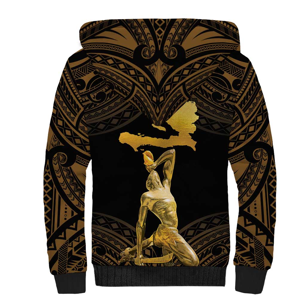Haitian Negre Marron 1804 Sherpa Hoodie Gold Polynesian Pattern - Wonder Print Shop