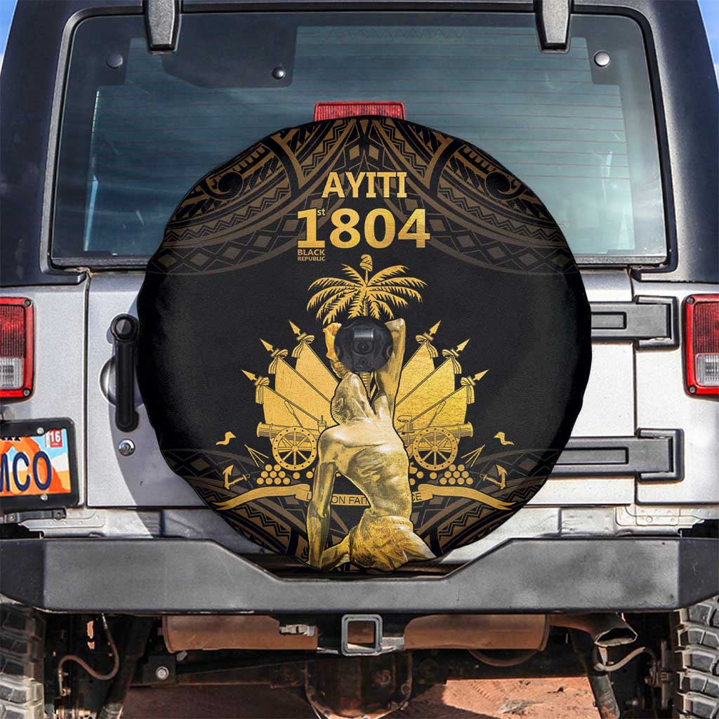 Haitian Negre Marron 1804 Spare Tire Cover Gold Polynesian Pattern - Wonder Print Shop