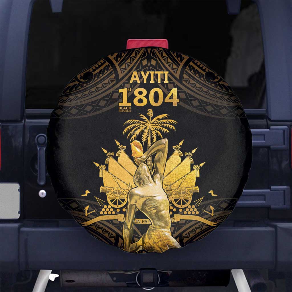 Haitian Negre Marron 1804 Spare Tire Cover Gold Polynesian Pattern - Wonder Print Shop