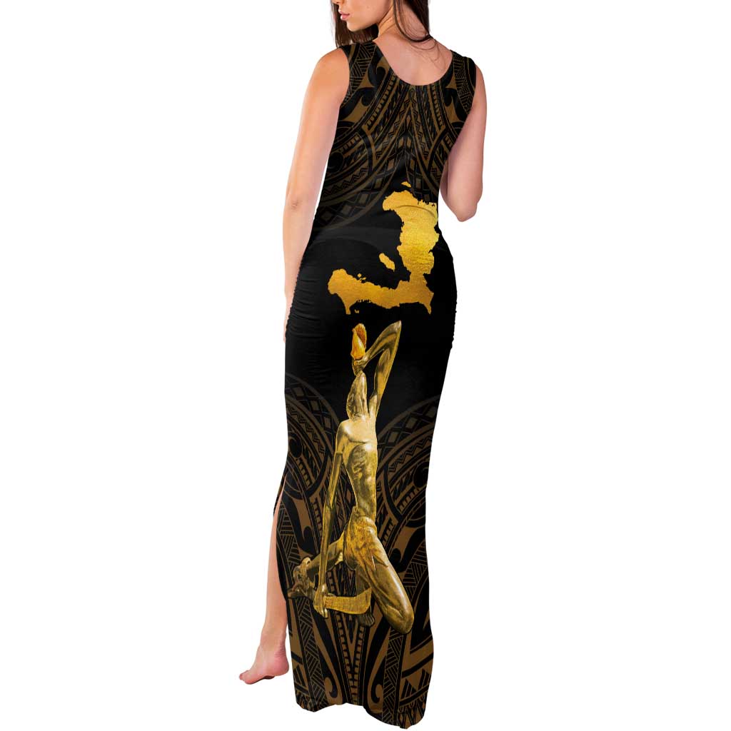 Haitian Negre Marron 1804 Tank Maxi Dress Gold Polynesian Pattern - Wonder Print Shop
