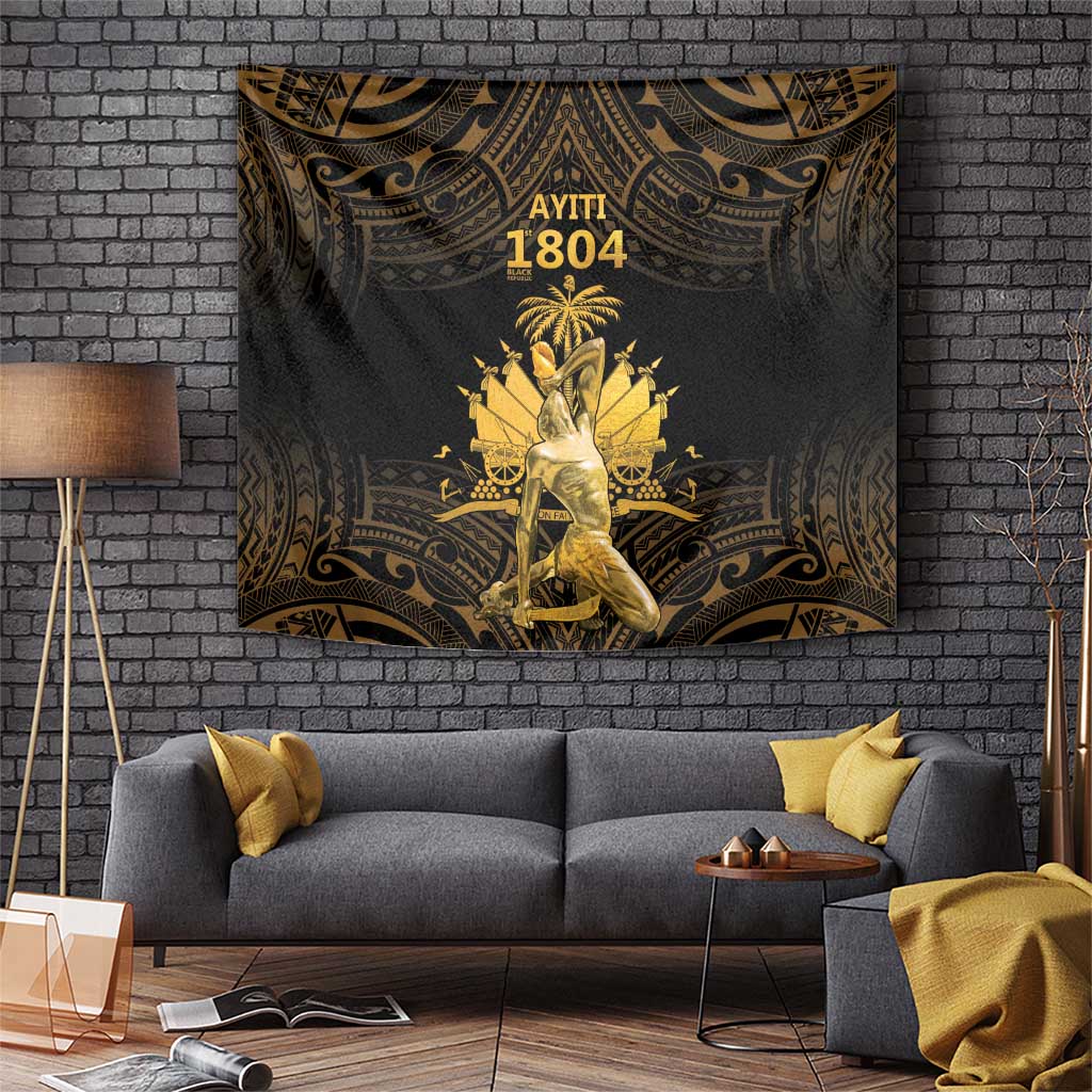 Haitian Negre Marron 1804 Tapestry Gold Polynesian Pattern - Wonder Print Shop