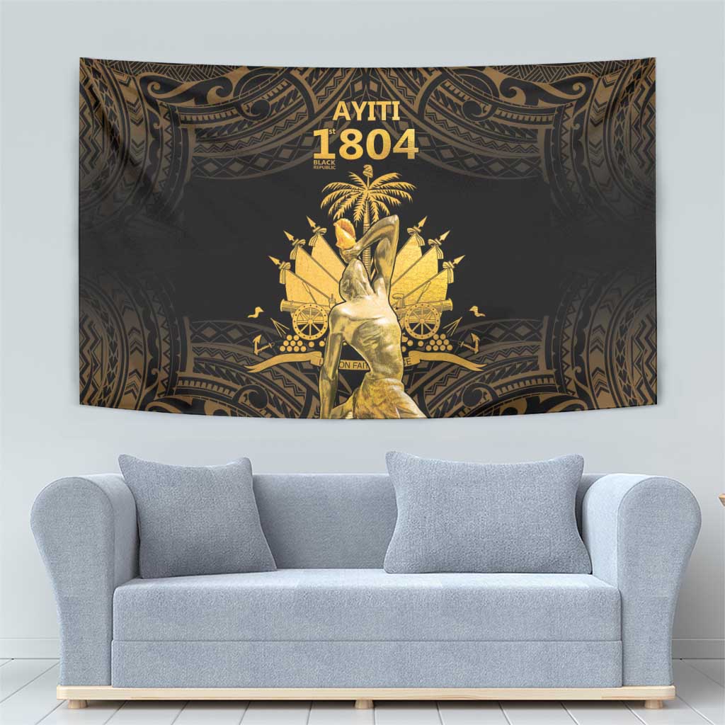 Haitian Negre Marron 1804 Tapestry Gold Polynesian Pattern - Wonder Print Shop
