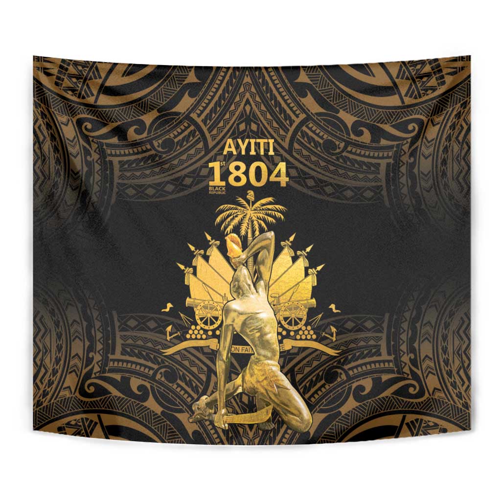 Haitian Negre Marron 1804 Tapestry Gold Polynesian Pattern - Wonder Print Shop
