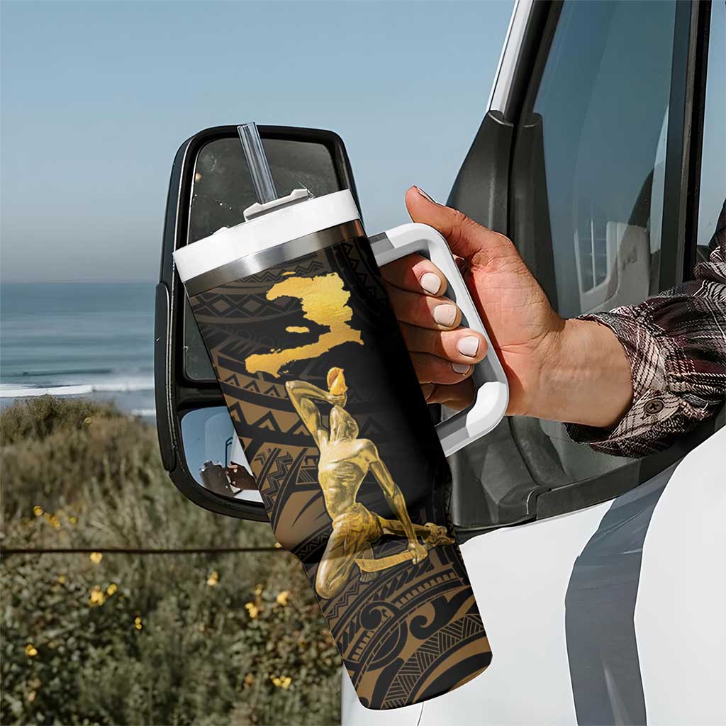 Haitian Negre Marron 1804 Tumbler With Handle Gold Polynesian Pattern - Wonder Print Shop