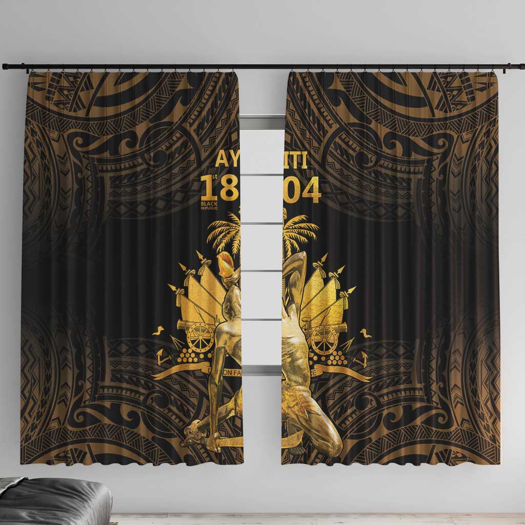 Haitian Negre Marron 1804 Window Curtain Gold Polynesian Pattern - Wonder Print Shop