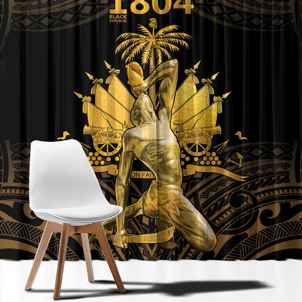 Haitian Negre Marron 1804 Window Curtain Gold Polynesian Pattern - Wonder Print Shop