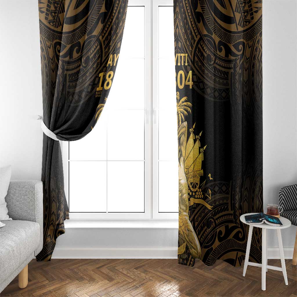 Haitian Negre Marron 1804 Window Curtain Gold Polynesian Pattern - Wonder Print Shop