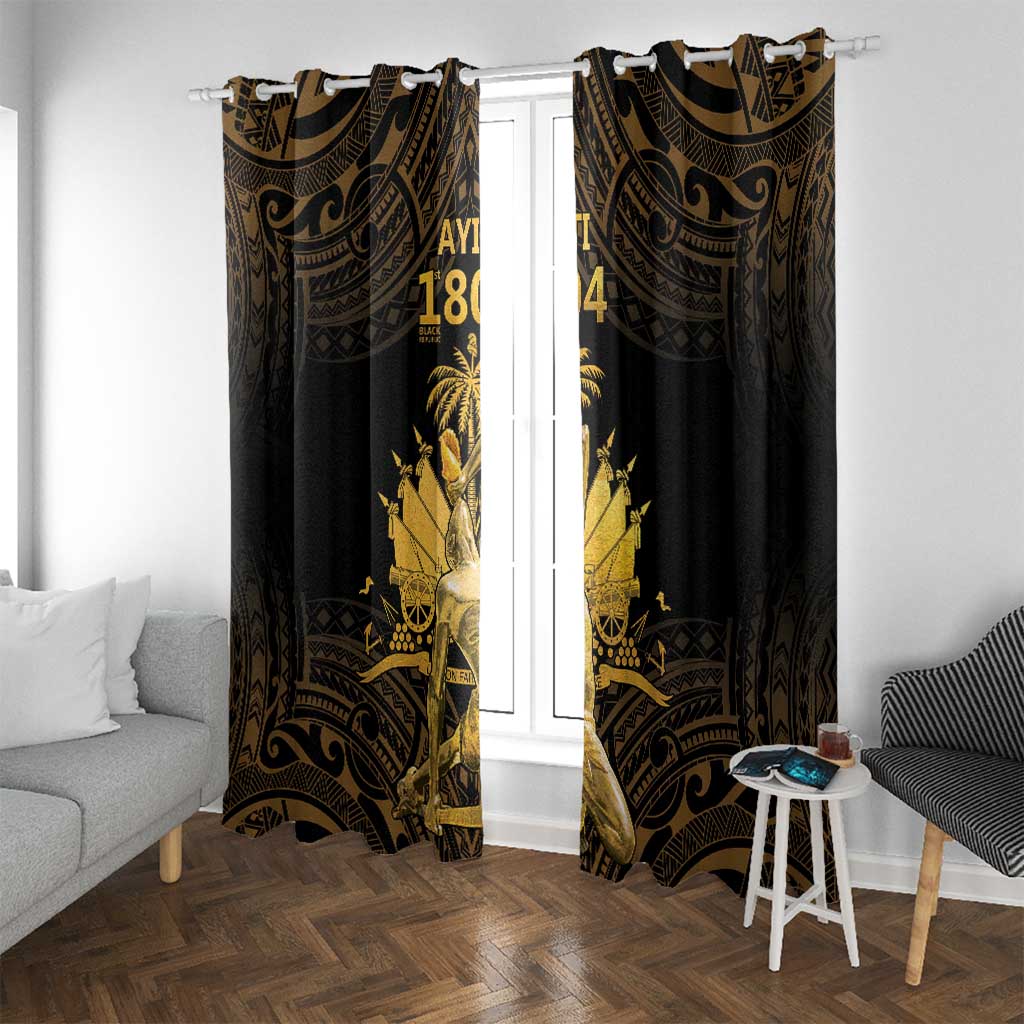 Haitian Negre Marron 1804 Window Curtain Gold Polynesian Pattern - Wonder Print Shop
