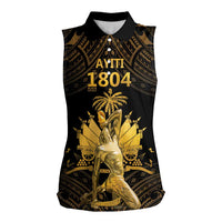 Haitian Negre Marron 1804 Women Sleeveless Polo Shirt Gold Polynesian Pattern - Wonder Print Shop