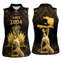 Haitian Negre Marron 1804 Women Sleeveless Polo Shirt Gold Polynesian Pattern - Wonder Print Shop