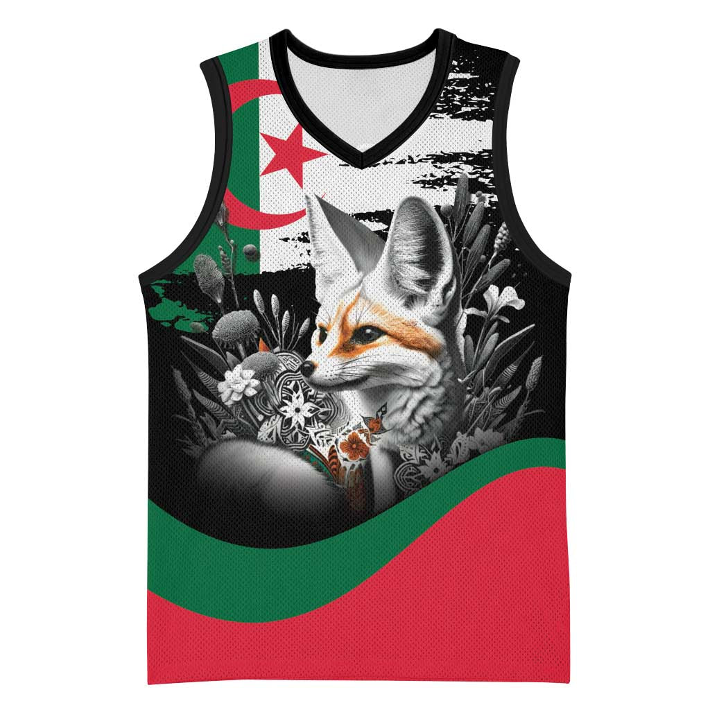 Personalized Algeria Basketball Jersey Algerian Flag With a Fennec Fox - Wonder Print Shop
