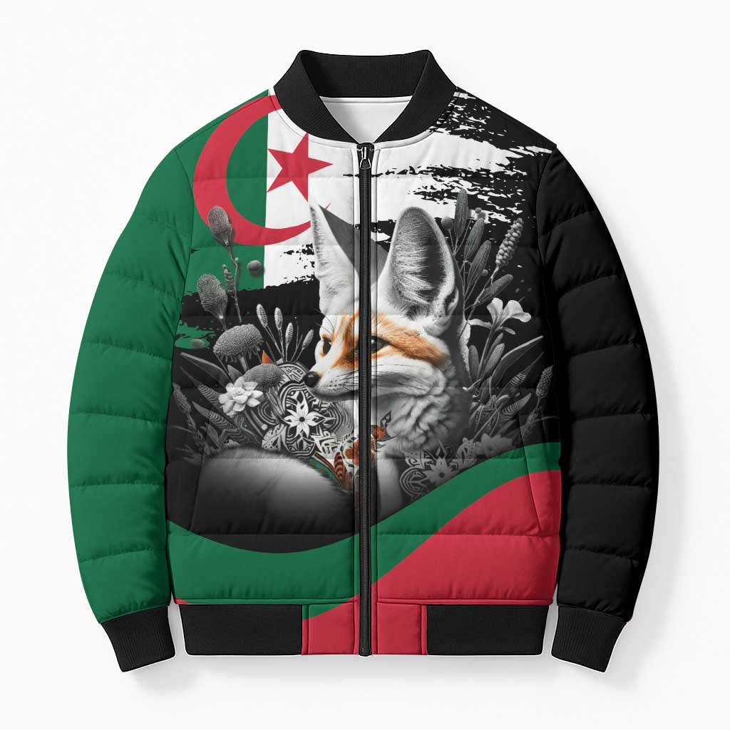 Personalized Algeria Bomber Puffer Jacket Algerian Flag With a Fennec Fox - Wonder Print Shop