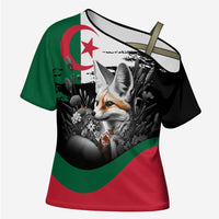 Personalized Algeria Cross Shoulder Shirt Algerian Flag With a Fennec Fox - Wonder Print Shop