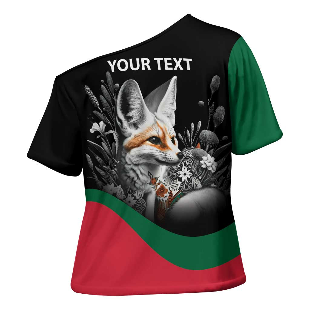 Personalized Algeria Cross Shoulder Shirt Algerian Flag With a Fennec Fox - Wonder Print Shop