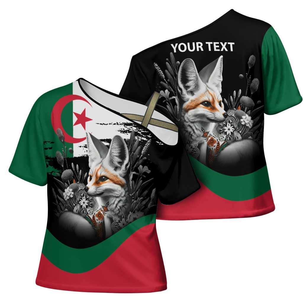 Personalized Algeria Cross Shoulder Shirt Algerian Flag With a Fennec Fox - Wonder Print Shop
