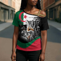 Personalized Algeria Cross Shoulder Shirt Algerian Flag With a Fennec Fox - Wonder Print Shop