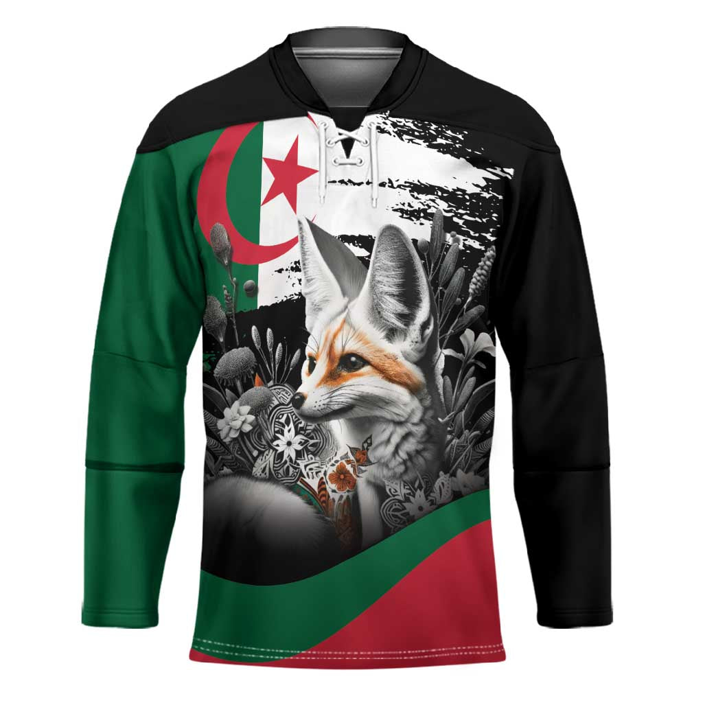 Personalized Algeria Hockey Jersey Algerian Flag With a Fennec Fox - Wonder Print Shop