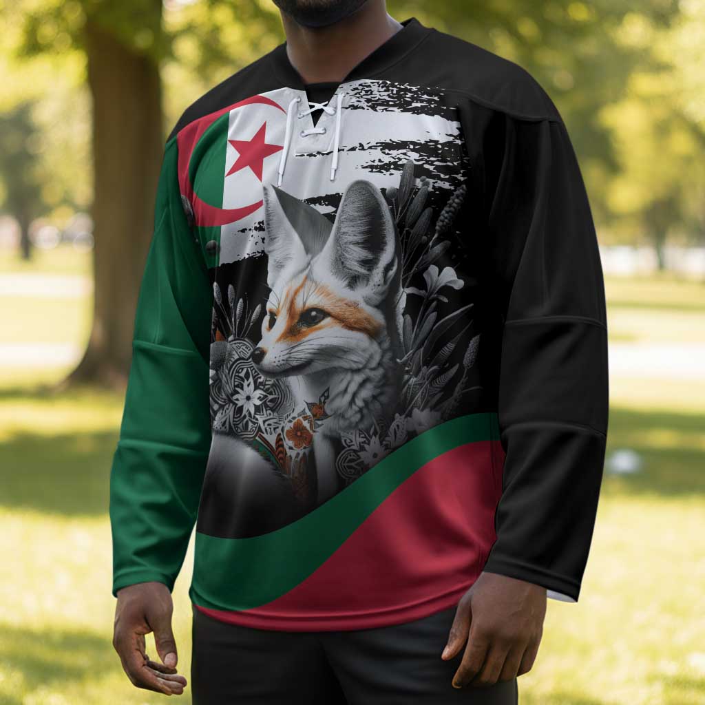 Personalized Algeria Hockey Jersey Algerian Flag With a Fennec Fox - Wonder Print Shop