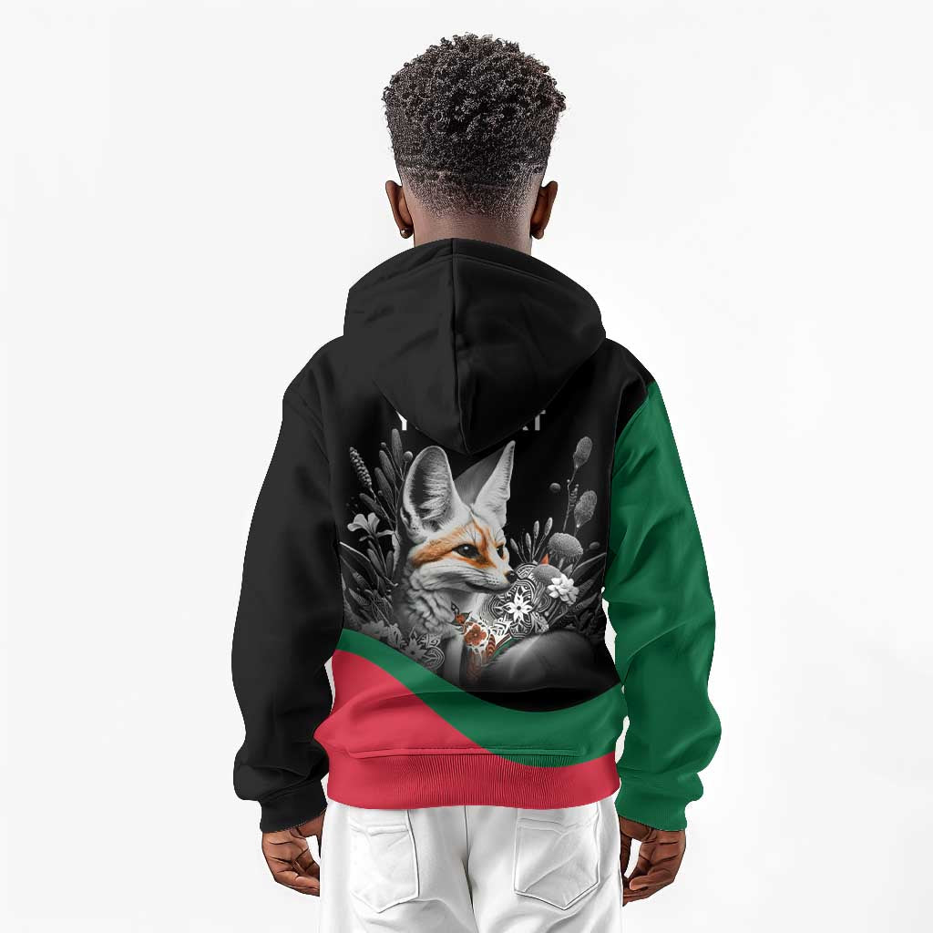Personalized Algeria Kid Hoodie Algerian Flag With a Fennec Fox - Wonder Print Shop