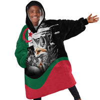 Personalized Algeria Kid Wearable Blanket Hoodie Algerian Flag With a Fennec Fox - Wonder Print Shop