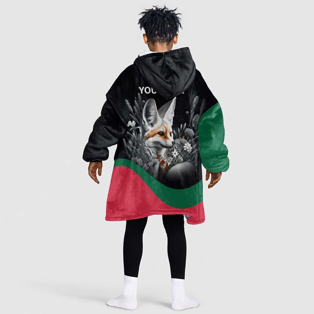 Personalized Algeria Kid Wearable Blanket Hoodie Algerian Flag With a Fennec Fox - Wonder Print Shop
