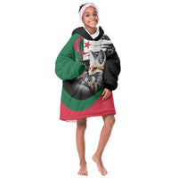 Personalized Algeria Kid Wearable Blanket Hoodie Algerian Flag With a Fennec Fox - Wonder Print Shop