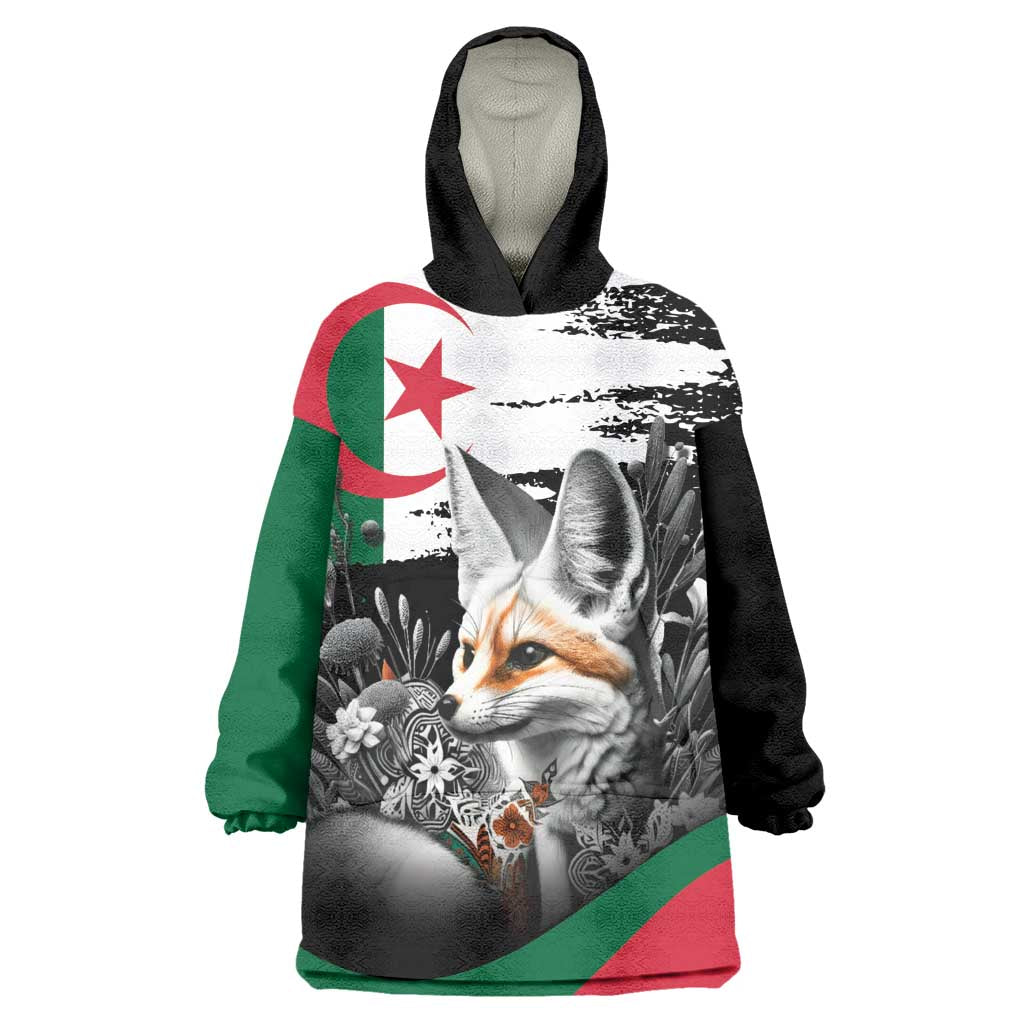 Personalized Algeria Kid Wearable Blanket Hoodie Algerian Flag With a Fennec Fox - Wonder Print Shop