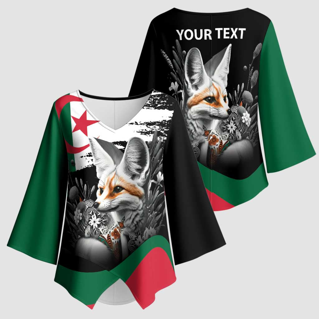 Personalized Algeria Kimono Sleeve Blouse Algerian Flag With a Fennec Fox - Wonder Print Shop