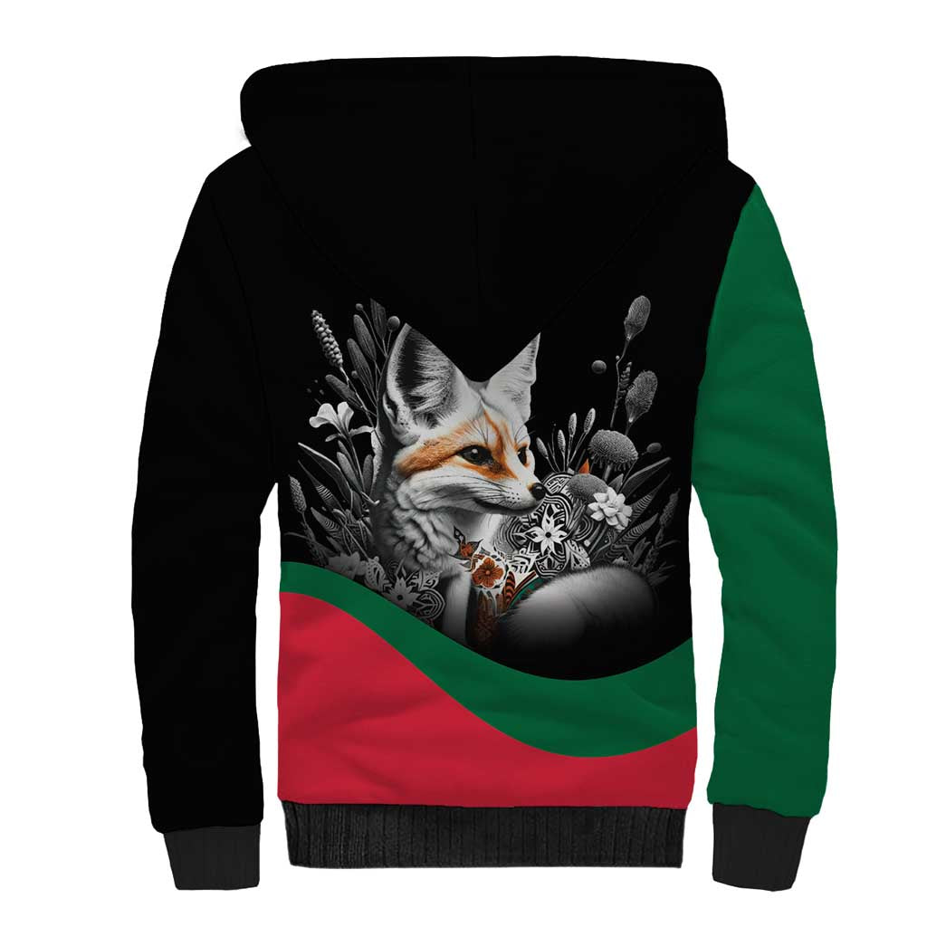Personalized Algeria Sherpa Hoodie Algerian Flag With a Fennec Fox - Wonder Print Shop