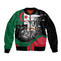 Personalized Algeria Sleeve Zip Bomber Jacket Algerian Flag With a Fennec Fox - Wonder Print Shop