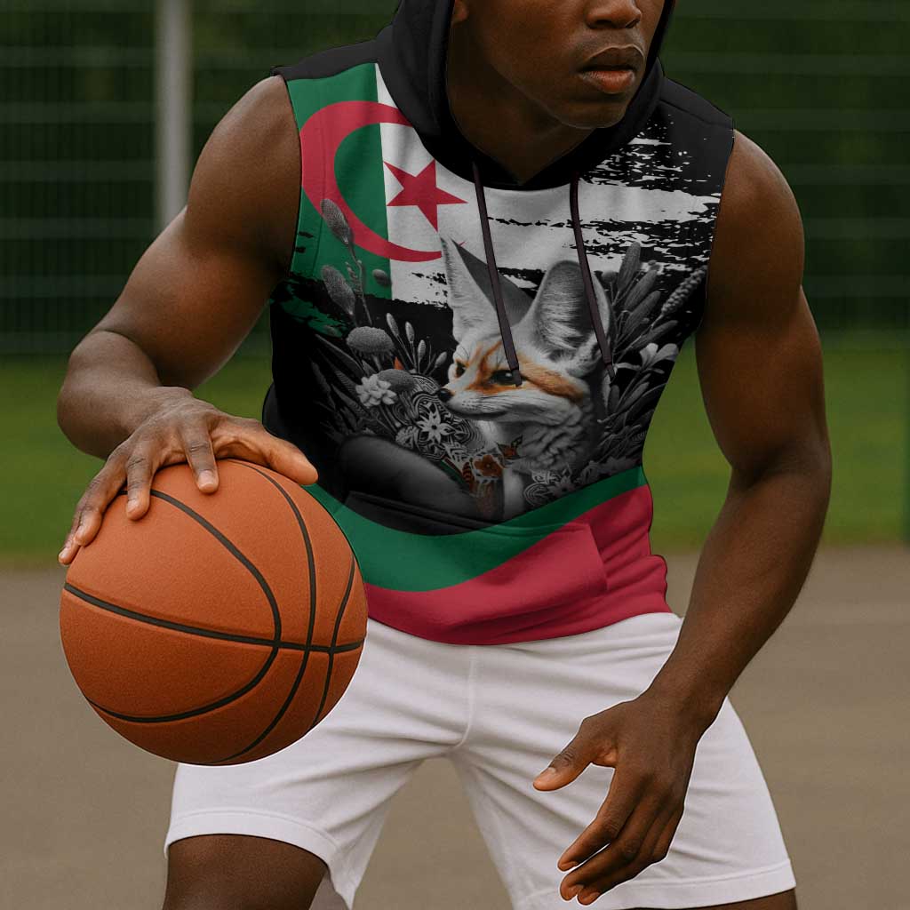 Personalized Algeria Sleeveless Hoodie Algerian Flag With a Fennec Fox - Wonder Print Shop
