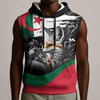 Personalized Algeria Sleeveless Hoodie Algerian Flag With a Fennec Fox - Wonder Print Shop