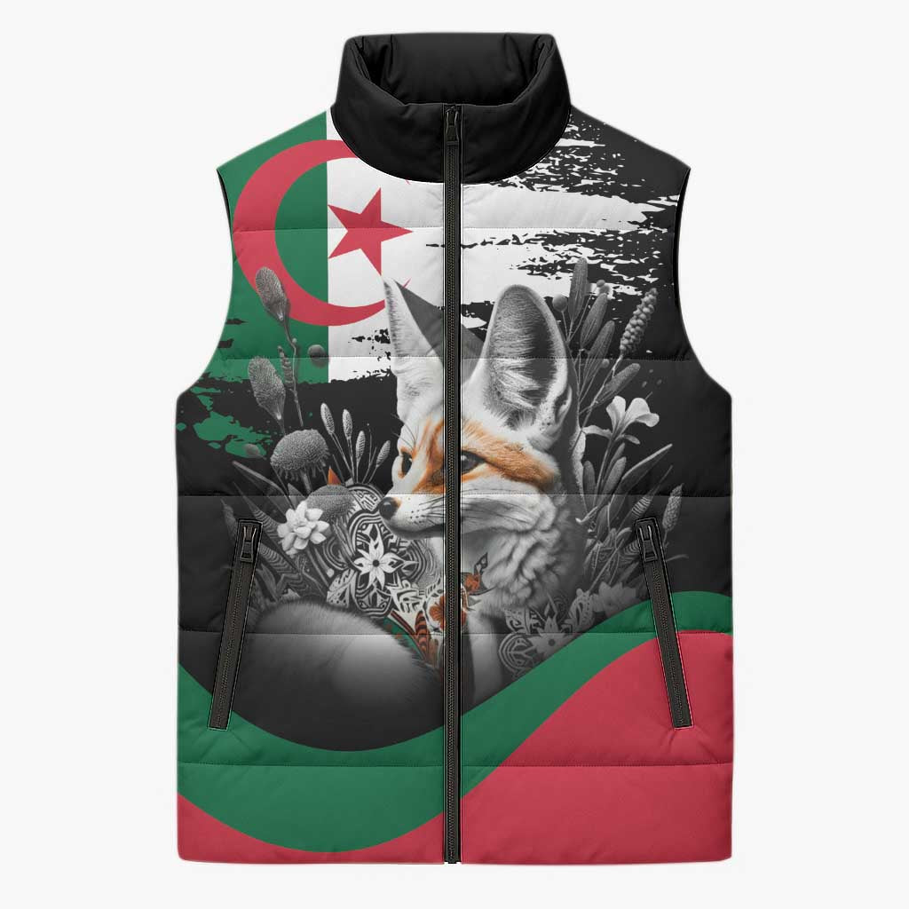 Personalized Algeria Sleeveless Puffer Jacket Algerian Flag With a Fennec Fox - Wonder Print Shop