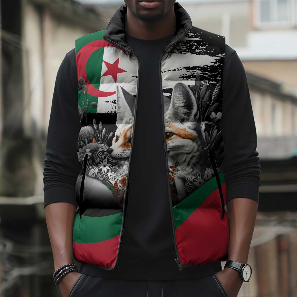 Personalized Algeria Sleeveless Puffer Jacket Algerian Flag With a Fennec Fox - Wonder Print Shop
