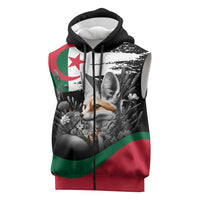 Personalized Algeria Sleeveless Zip Hoodie Algerian Flag With a Fennec Fox - Wonder Print Shop