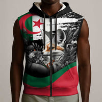 Personalized Algeria Sleeveless Zip Hoodie Algerian Flag With a Fennec Fox - Wonder Print Shop