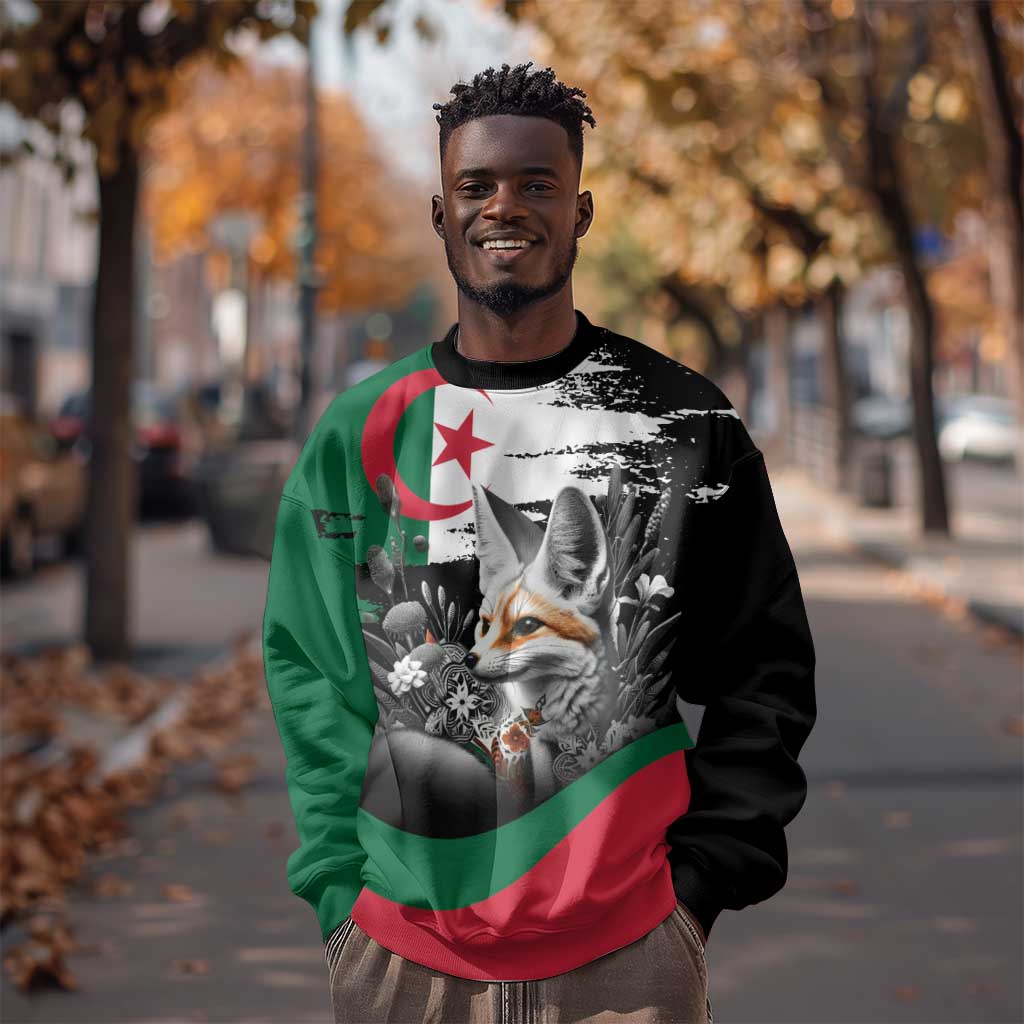 Personalized Algeria Sweatshirt Algerian Flag With a Fennec Fox - Wonder Print Shop