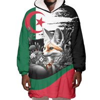 Personalized Algeria Wearable Blanket Hoodie Algerian Flag With a Fennec Fox - Wonder Print Shop