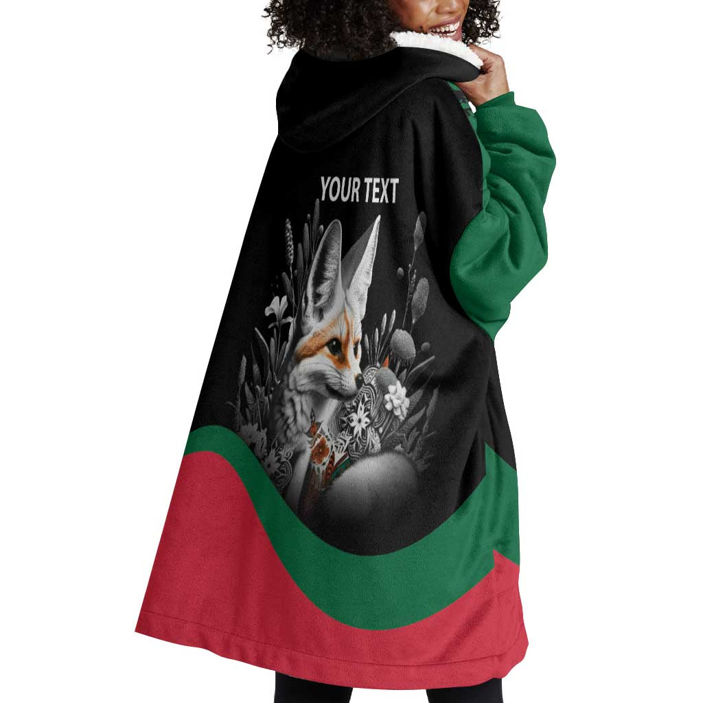 Personalized Algeria Wearable Blanket Hoodie Algerian Flag With a Fennec Fox - Wonder Print Shop