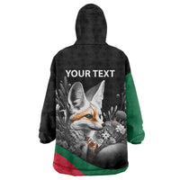 Personalized Algeria Wearable Blanket Hoodie Algerian Flag With a Fennec Fox - Wonder Print Shop