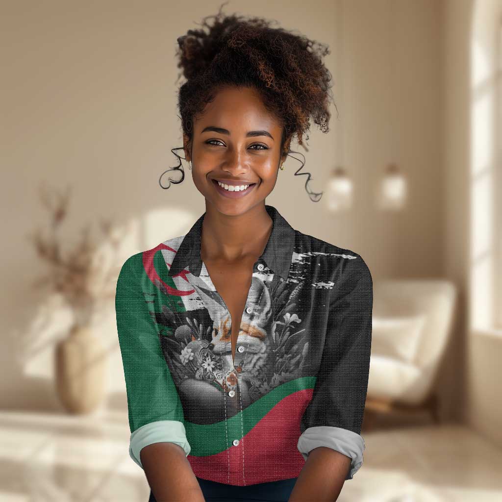 Personalized Algeria Women Casual Shirt Algerian Flag With a Fennec Fox - Wonder Print Shop