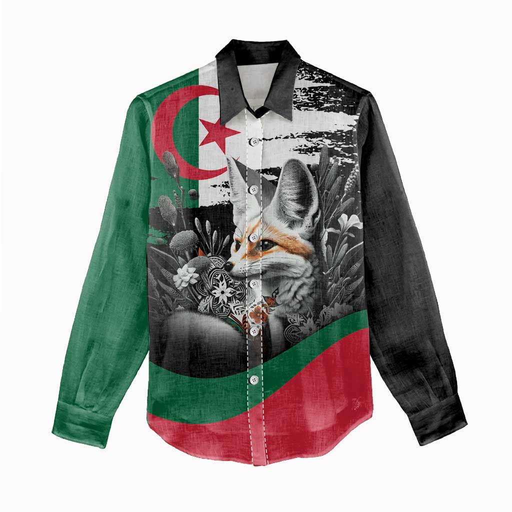 Personalized Algeria Women Casual Shirt Algerian Flag With a Fennec Fox - Wonder Print Shop