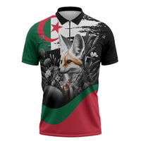 Personalized Algeria Zipper Polo Shirt Algerian Flag With a Fennec Fox - Wonder Print Shop