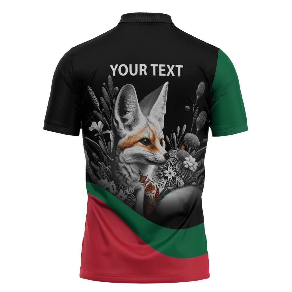 Personalized Algeria Zipper Polo Shirt Algerian Flag With a Fennec Fox - Wonder Print Shop