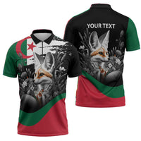 Personalized Algeria Zipper Polo Shirt Algerian Flag With a Fennec Fox - Wonder Print Shop