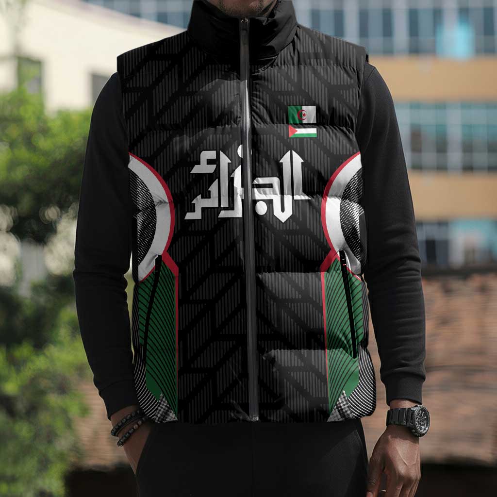 Custom Football Algeria Palestine Sleeveless Puffer Jacket Special Edition 2023-2024 - Wonder Print Shop
