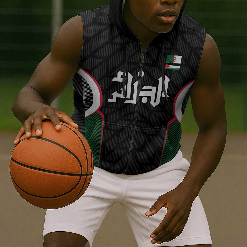 Custom Football Algeria Palestine Sleeveless Zip Hoodie Special Edition 2023-2024 - Wonder Print Shop
